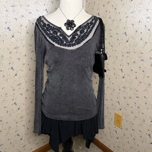 Gimmicks by BKE Y2K vintage buckle long sleeve grunge thermal top mesh detail